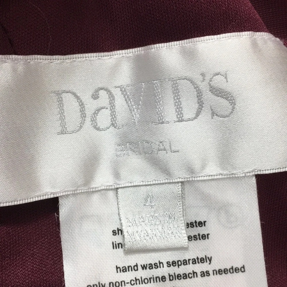 Davids Bridal One Shoulder Mesh Bridesmaid Dress Womens 4 Long Gown Wine Red - Picture 6 of 11